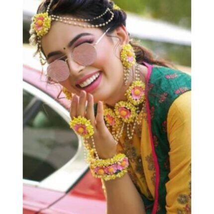 Red and Yellow Flower jewellery for Haldi